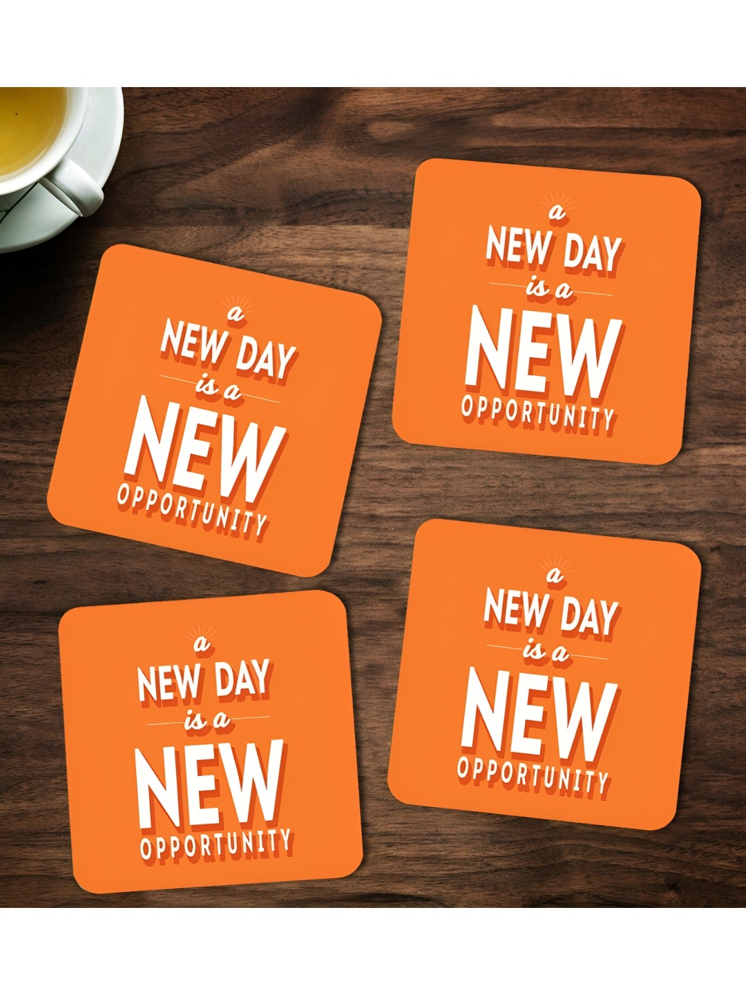 

ARTBUG Orange & White 4 Pieces Printed Square Wooden Coasters