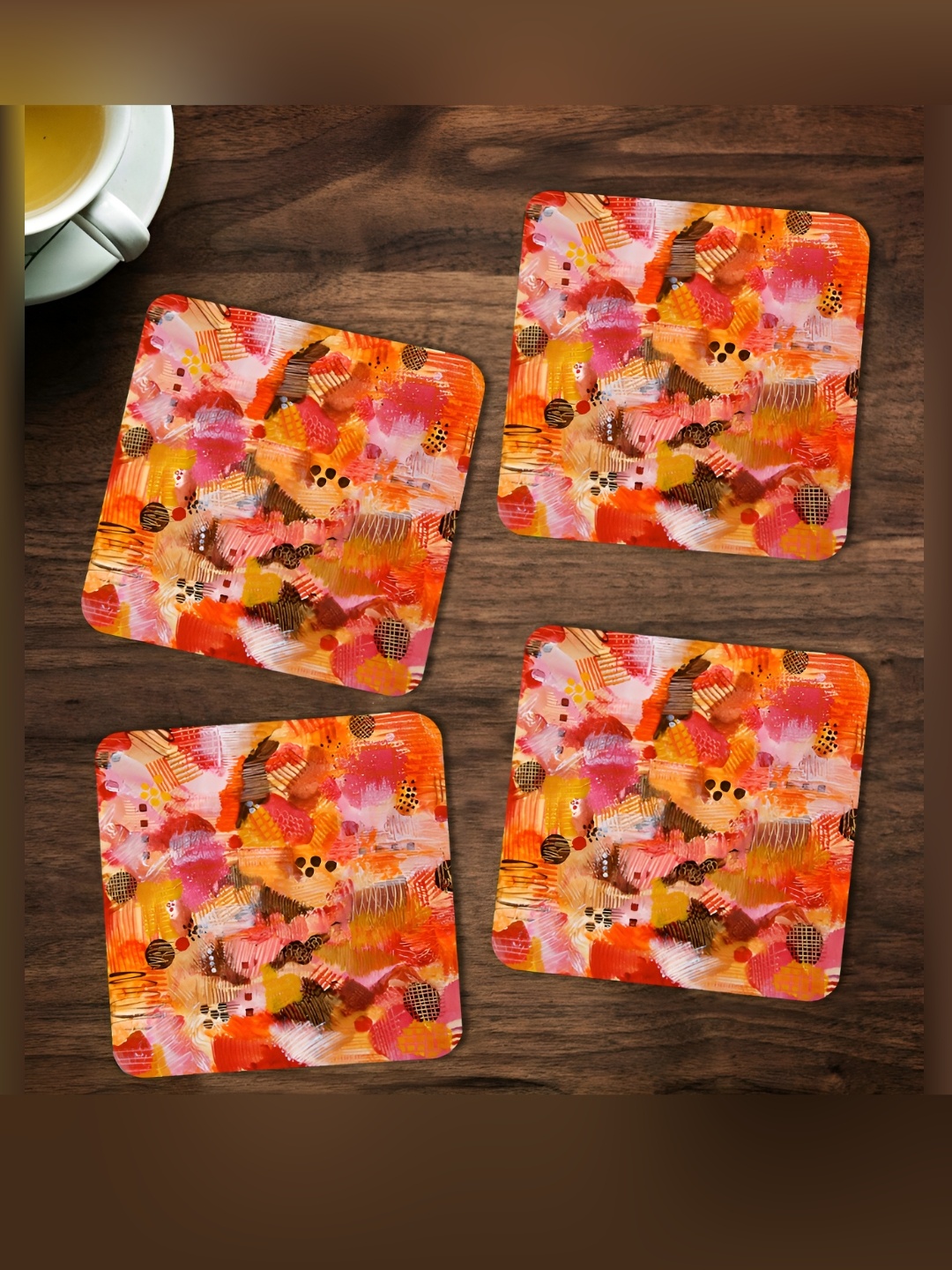 

ARTBUG 4 Pieces Pink & Yellow Abstract Printed Coasters