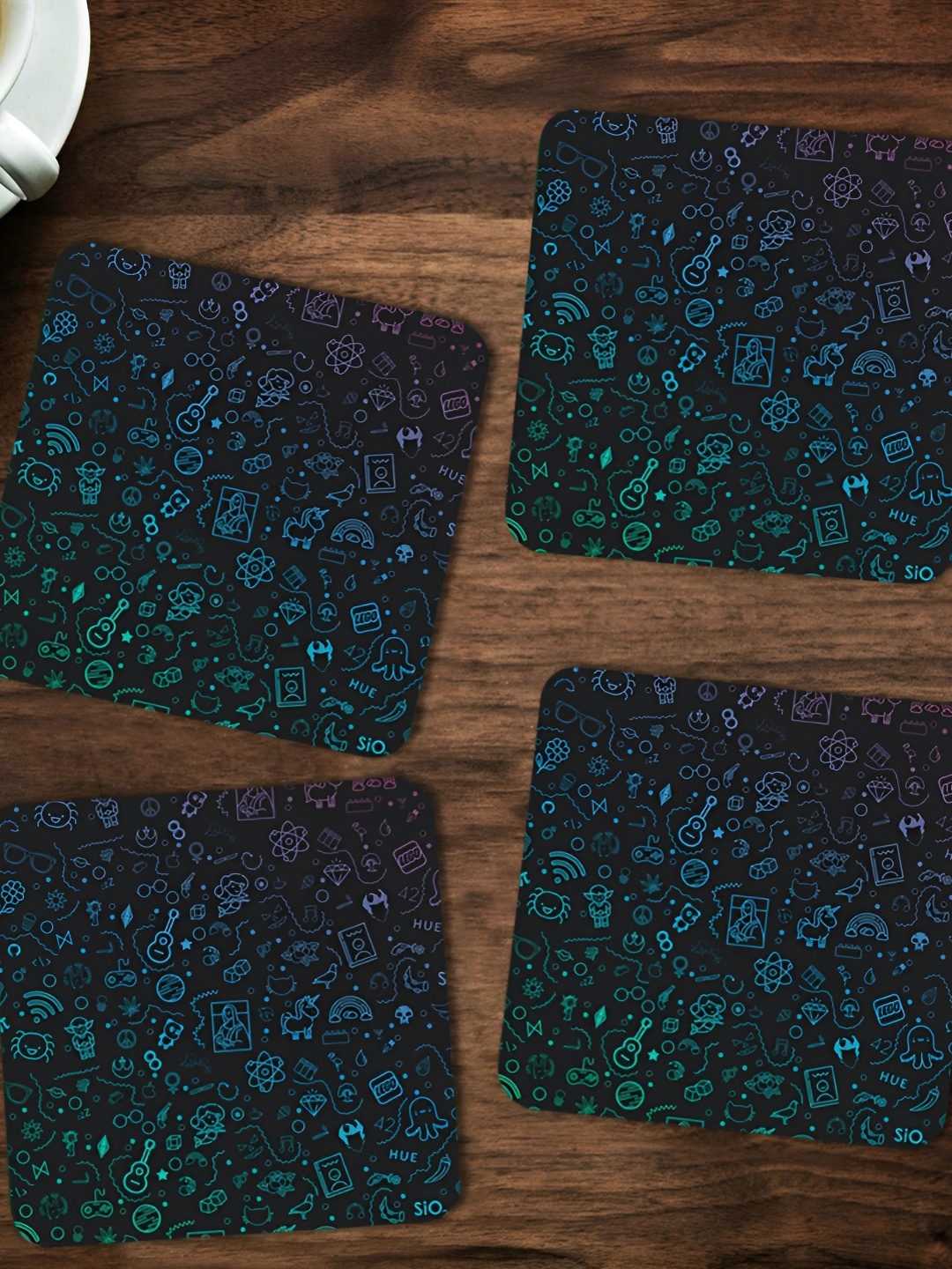

ARTBUG 4 Pieces Black & Green Abstract Printed Coasters