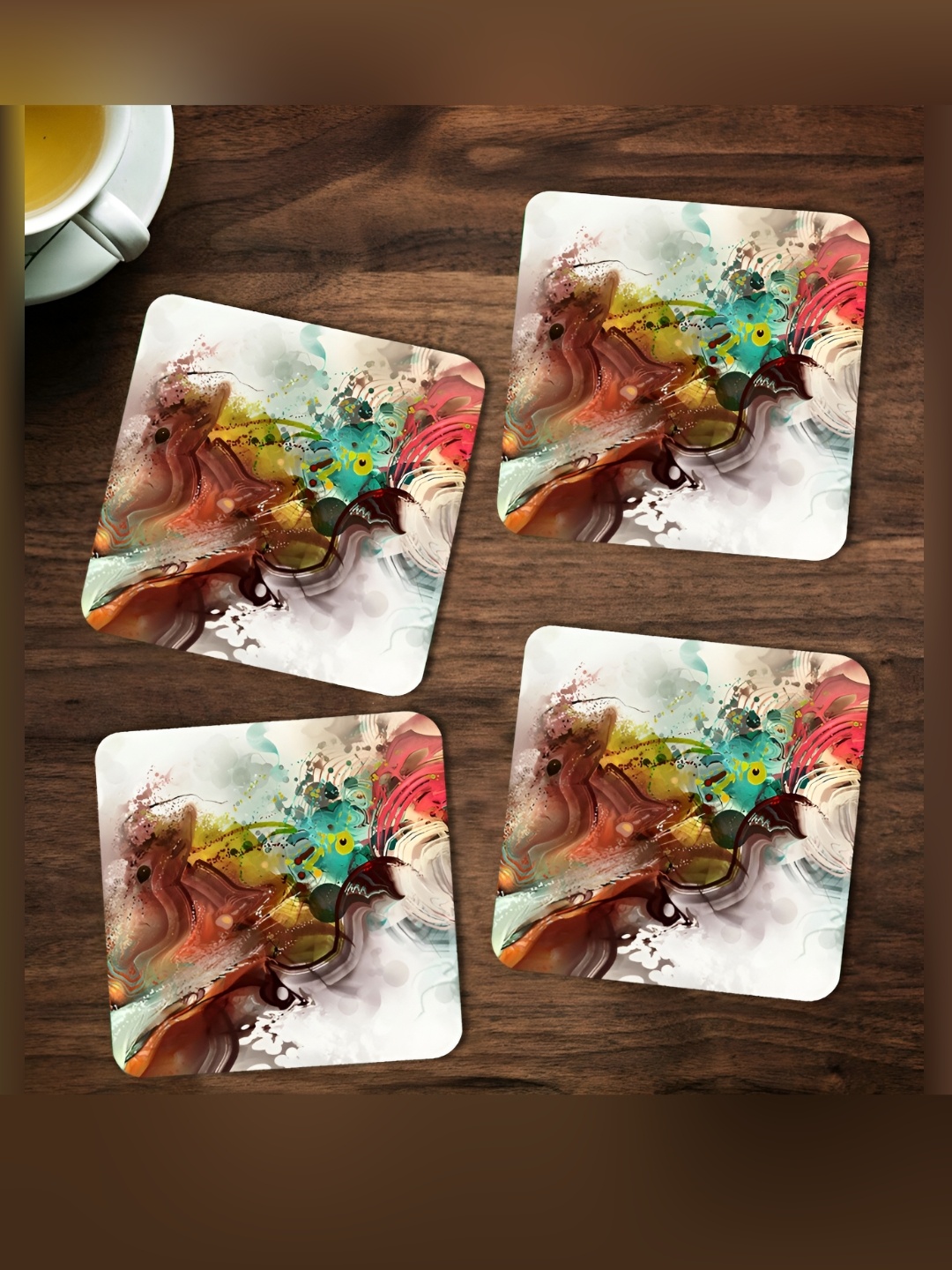 

ARTBUG 4 Pieces White Printed Wooden Coasters