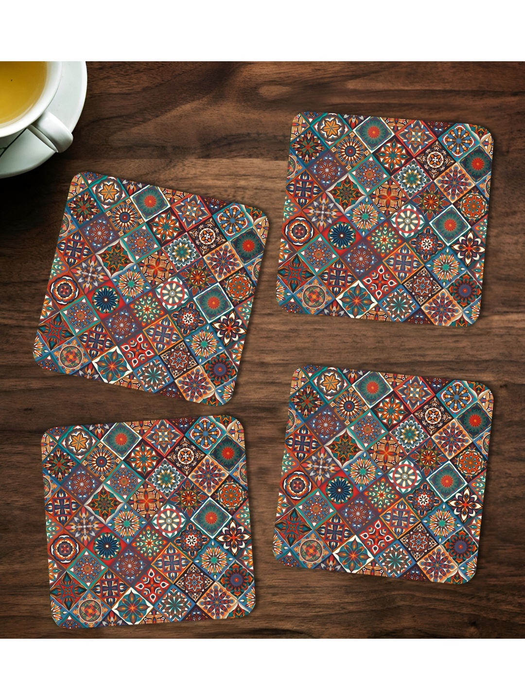 

ARTBUG 4 Pieces Blue & Red Abstract Printed Coasters