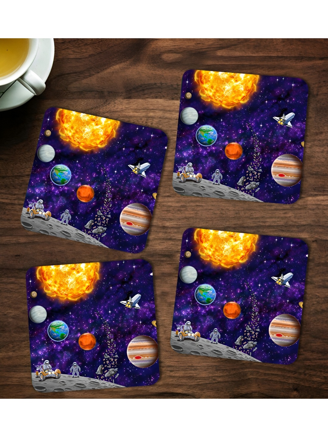 

ARTBUG 4 Pieces Blue & Yellow Space Printed Coasters