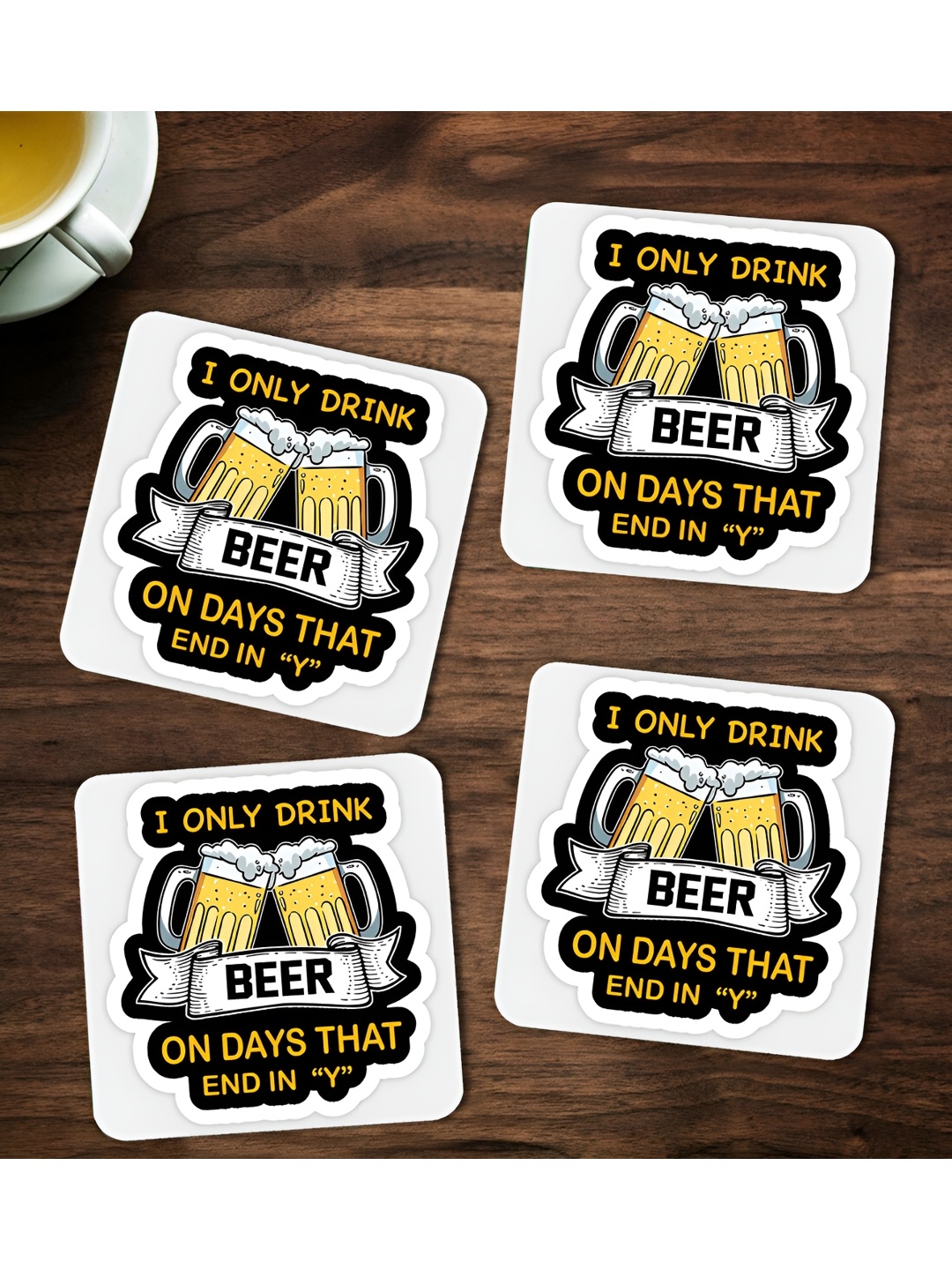 

ARTBUG 4 Pieces Black & Yellow I Only Drink Printed Coasters, White