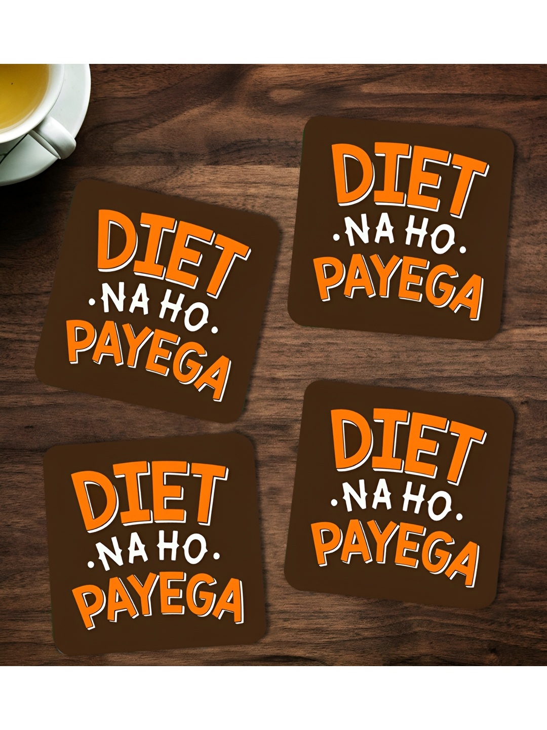 

ARTBUG 4 Pieces Brown & Orange Printed Coasters