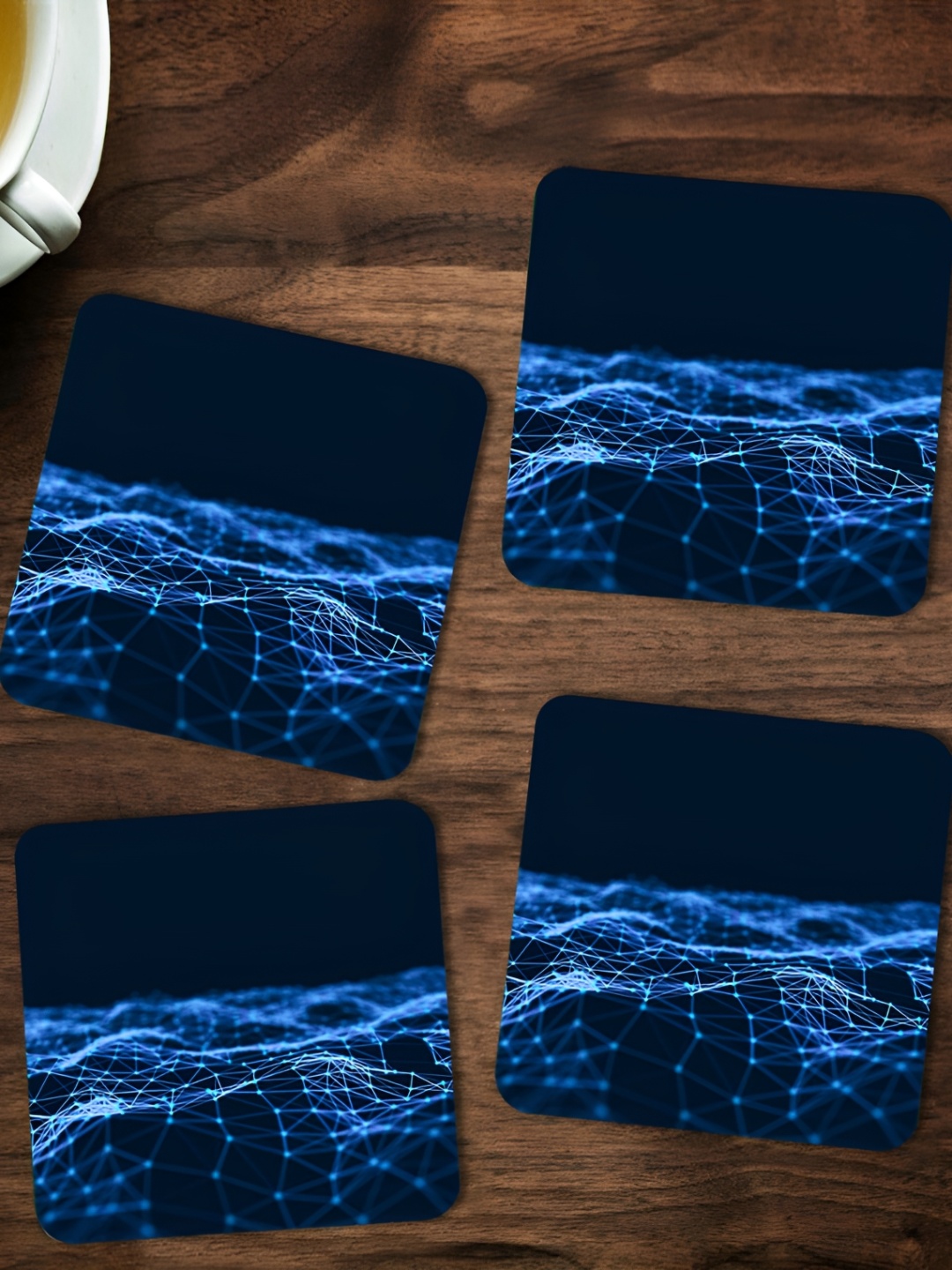 

ARTBUG 4 Pieces Blue Printed Wooden Coasters, Black