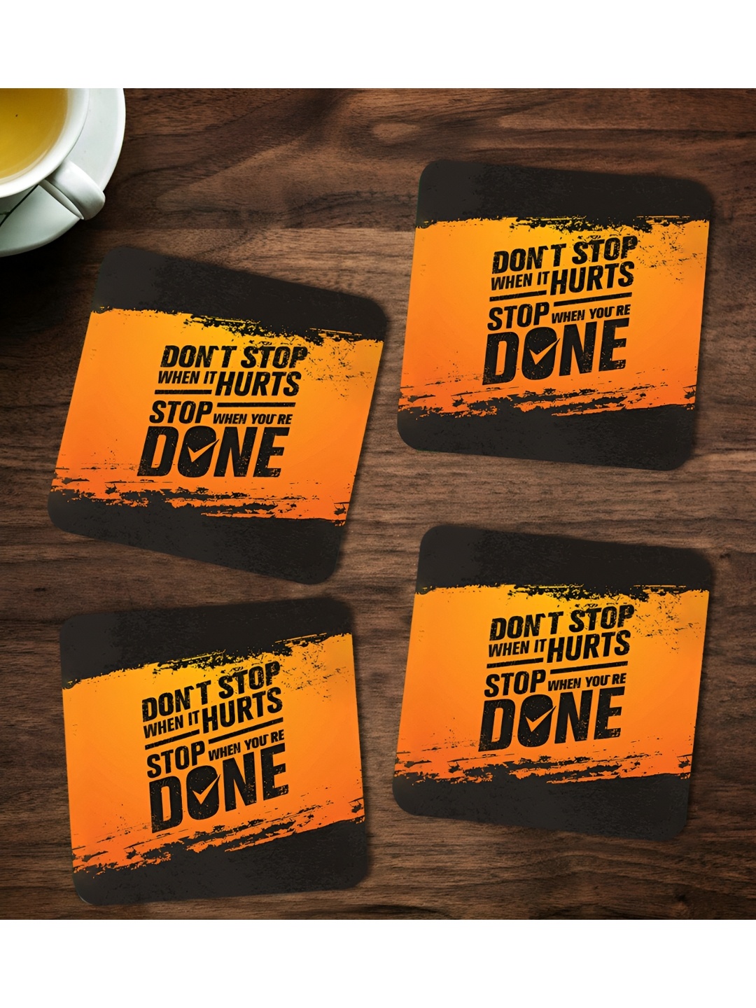 

ARTBUG 4 Pieces Black & Orange Printed Coasters