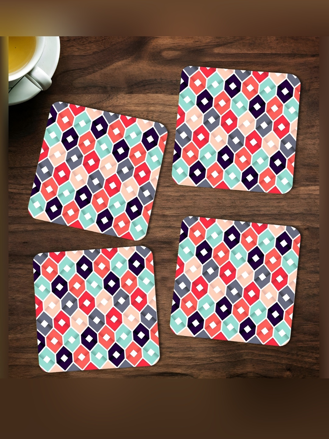

ARTBUG 4 Pieces Blue & Pink Abstract Printed Coasters