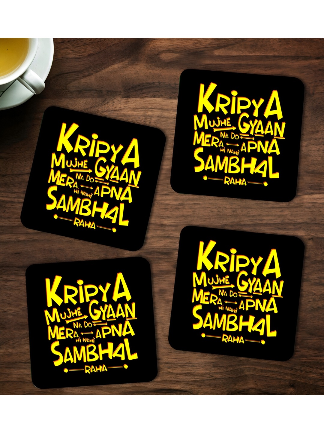

ARTBUG Black & Yellow 4 Pieces Printed Wooden Coasters