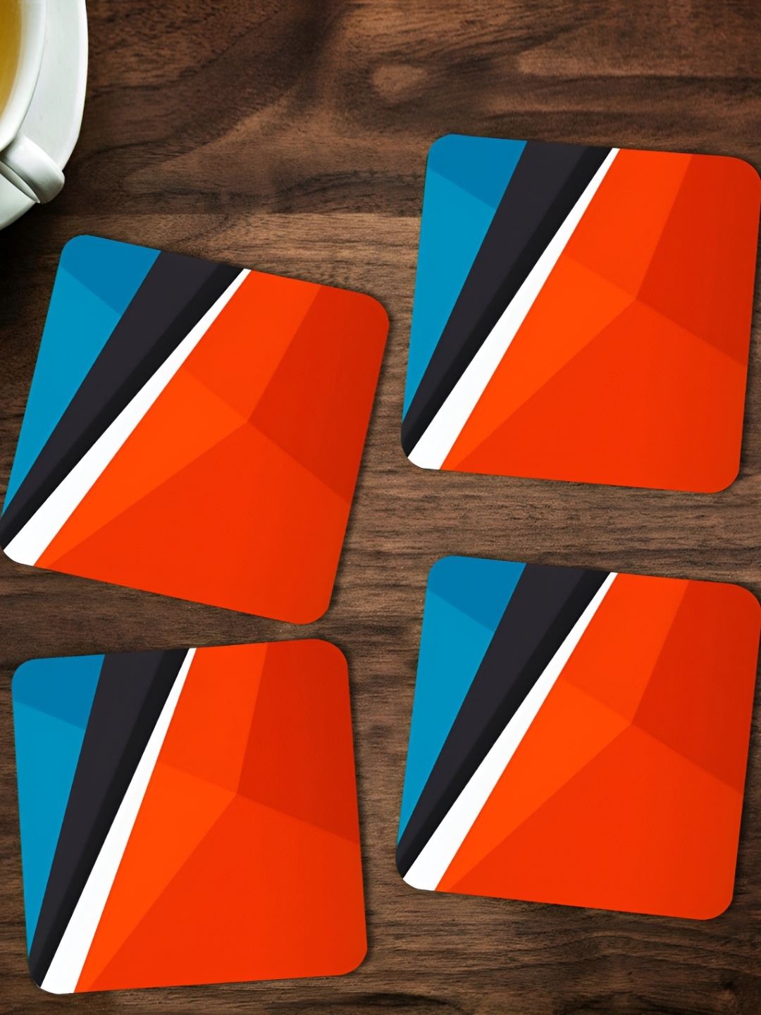 

ARTBUG Orange & Blue 4 Pieces Abstract Printed Wooden Coasters
