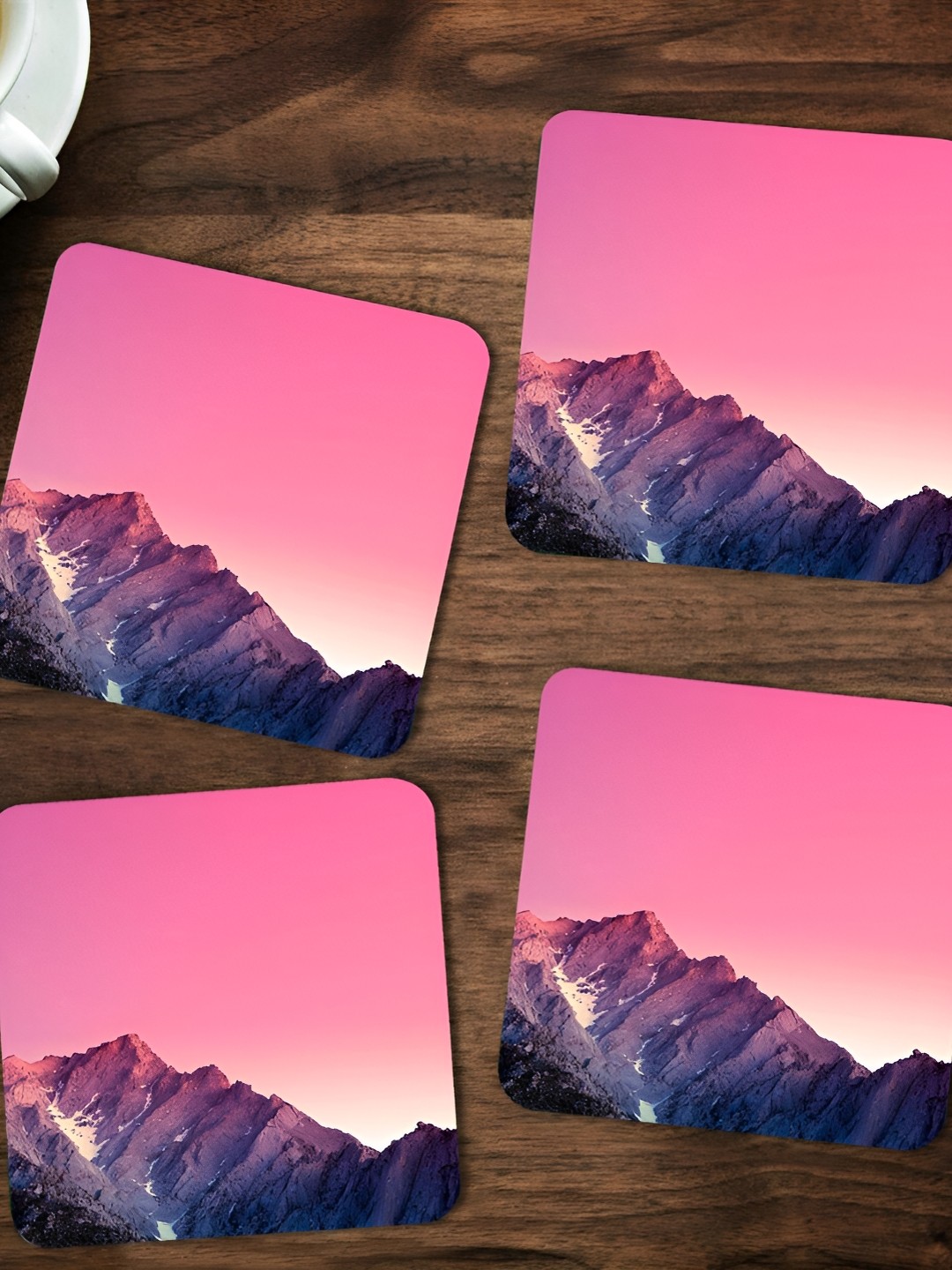 

ARTBUG Pink & Blue 4 Pcs Mountains Wooden Printed Coasters