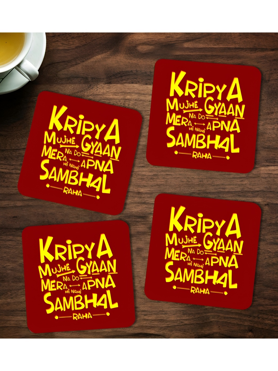 

ARTBUG Maroon & Yellow 4 Pcs Printed Wooden Coasters