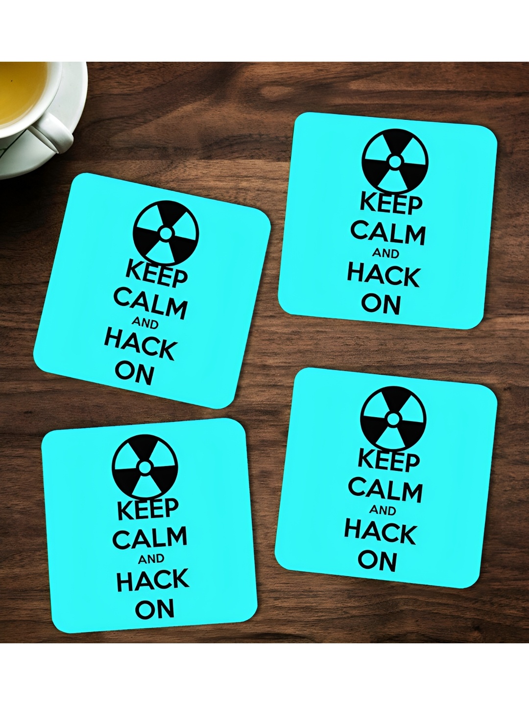 

ARTBUG Blue & Black 4 Pcs Printed Wooden Coasters