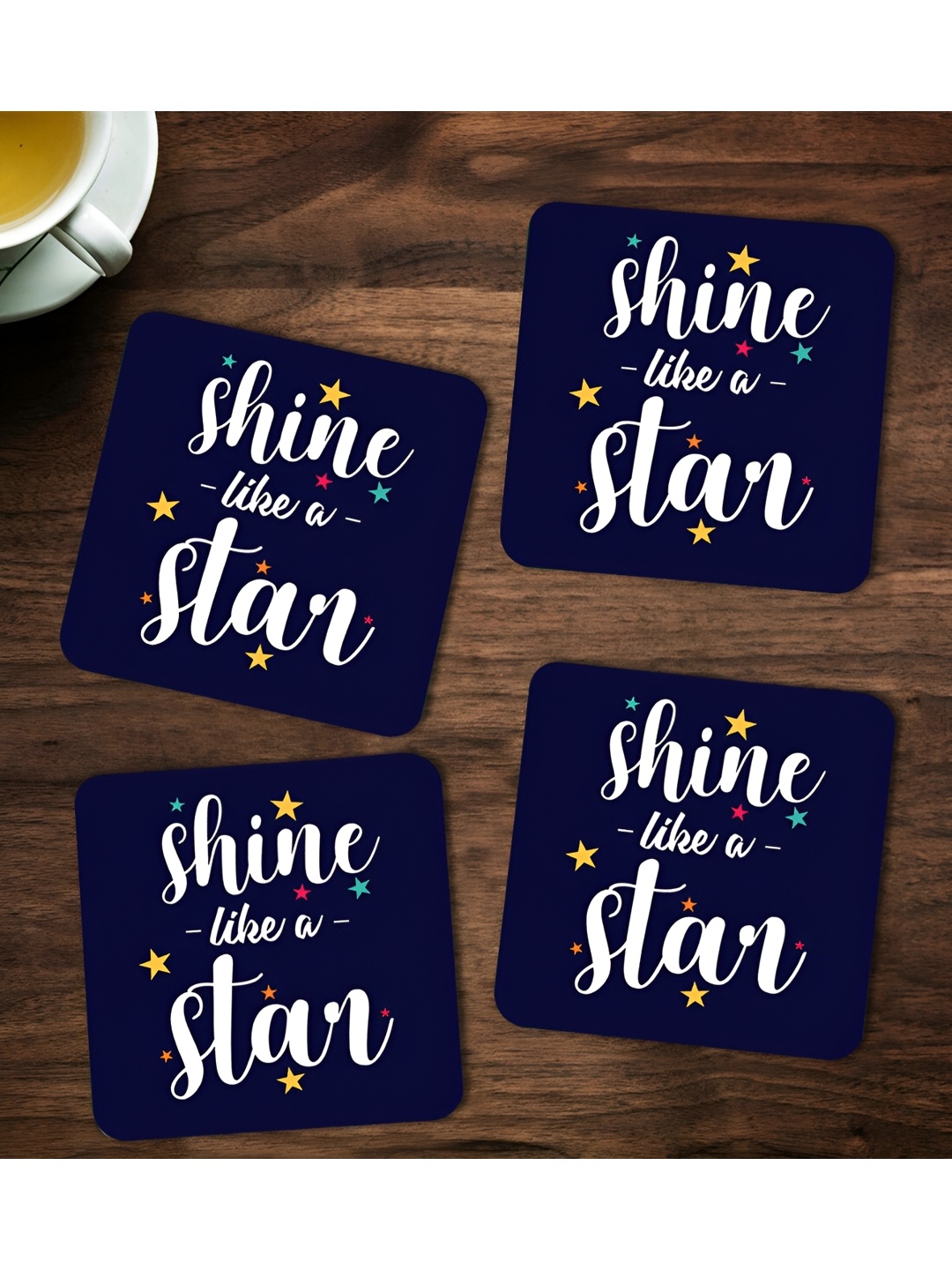 

ARTBUG Blue & White 4 Pcs Shine Like A Star Wooden Printed Coasters