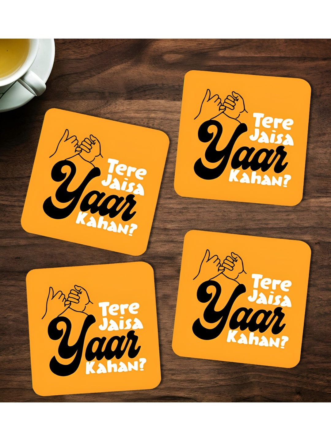 

ARTBUG Yellow & Black 4 Pcs Tere Jaisa Yaar Kahan Wooden Printed Coasters