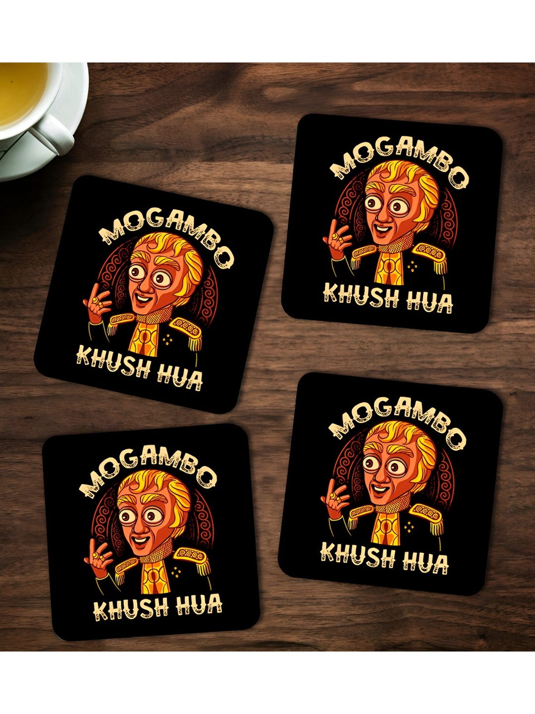 

ARTBUG Orange & Black 4 Pcs Printed Wooden Coasters
