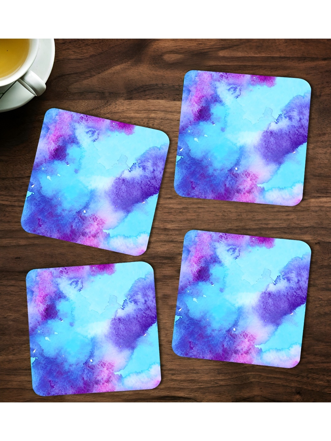 

ARTBUG Blue & Purple 4 Pcs Printed Wooden Coasters