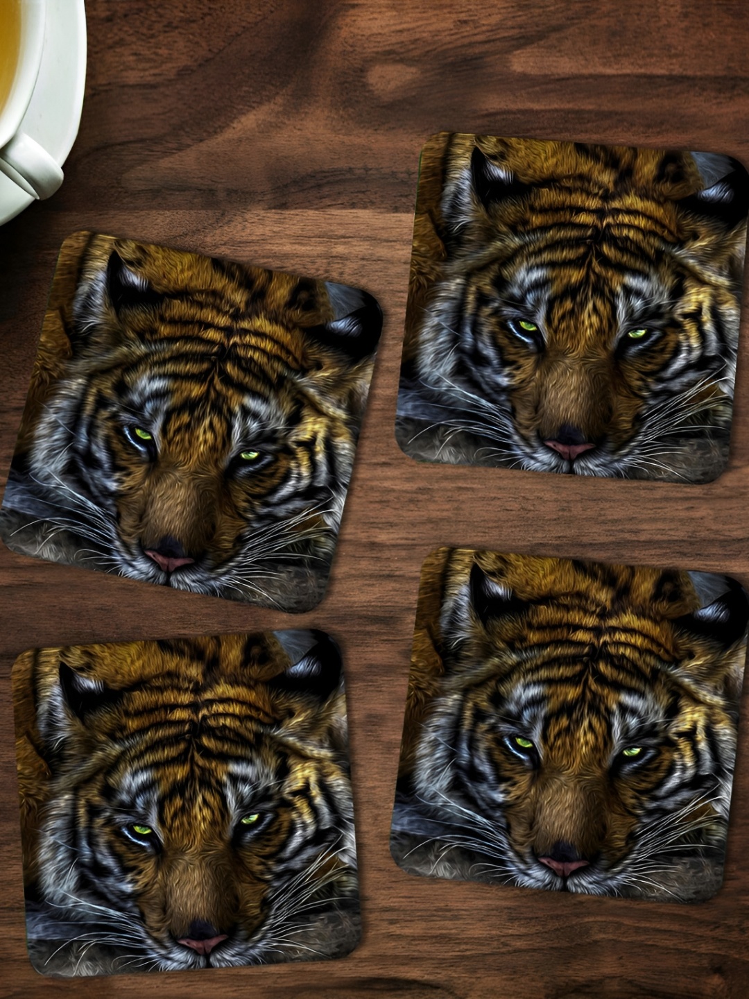 

ARTBUG Brown & Yellow 4 Pcs Printed Wooden Coasters