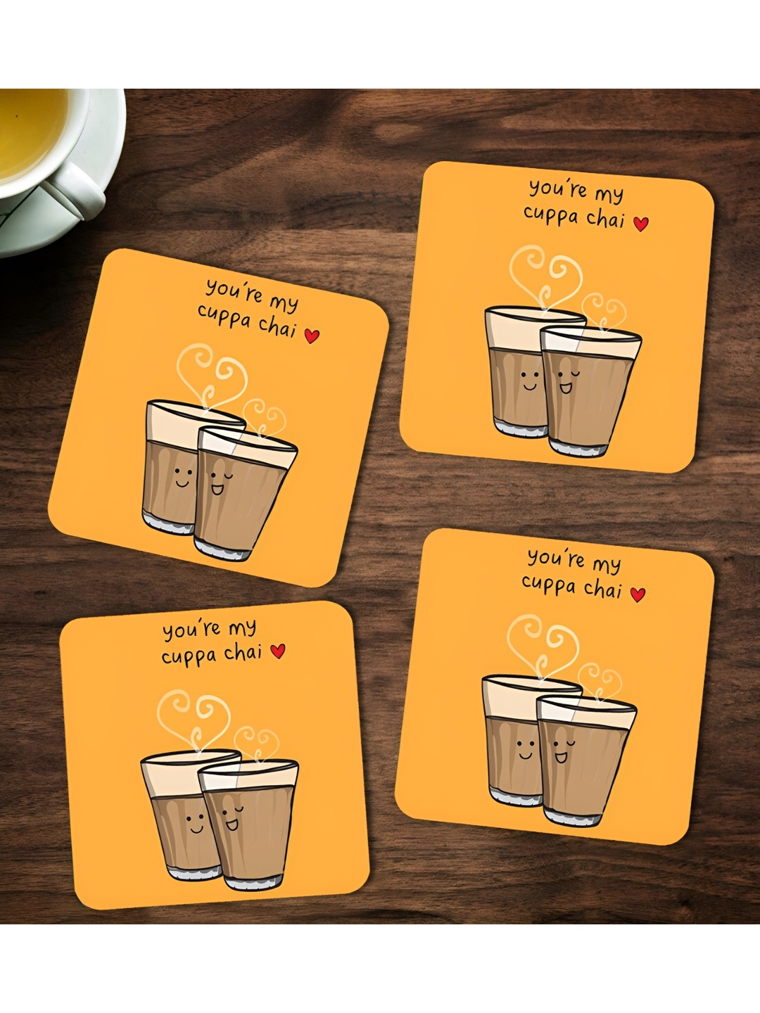 

ARTBUG Orange & Brown 4 Pcs Printed Wooden Coasters