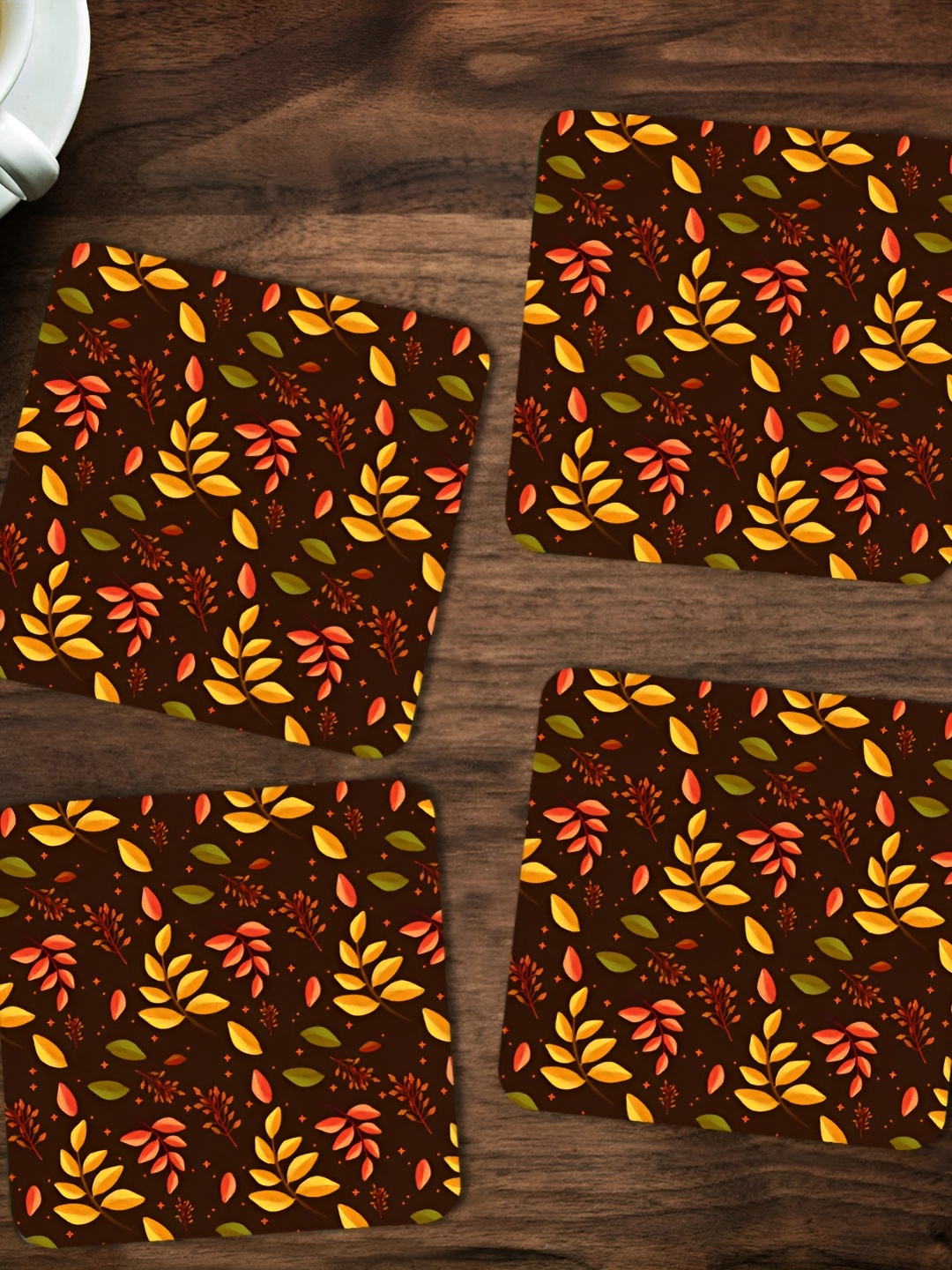 

ARTBUG Brown & Yellow 4 Pcs Printed Wooden Coasters