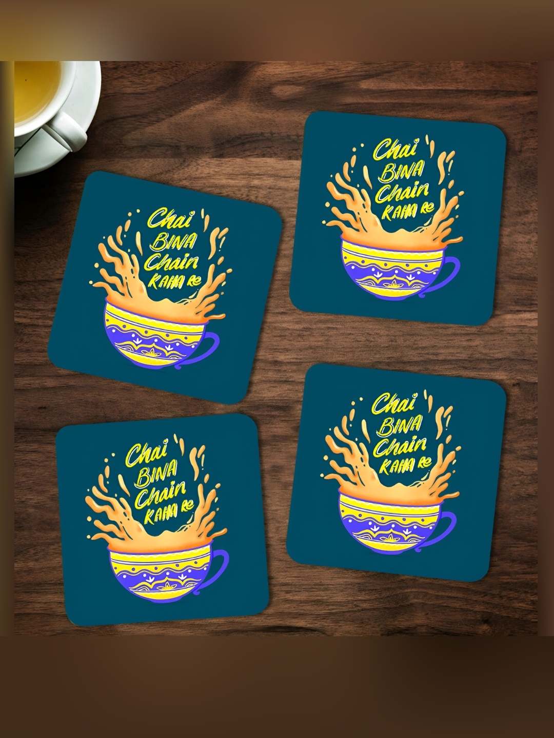 

ARTBUG Blue & Orange 4 Pieces Printed Wooden Coasters
