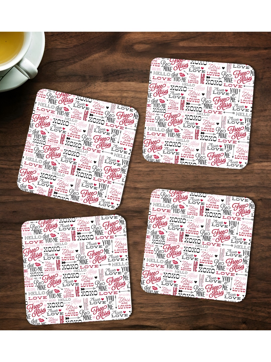 

ARTBUG White & Red 4 Pieces Printed Wooden Coasters