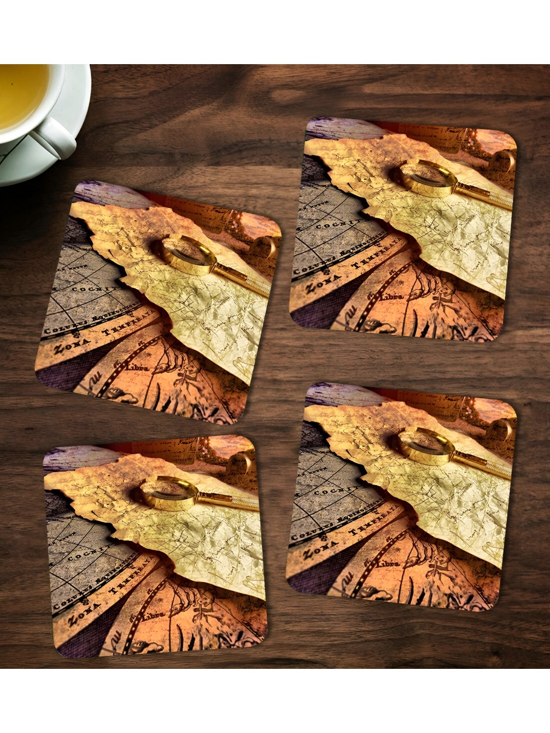 

ARTBUG Brown & Orange 4 Pieces Printed Wooden Coasters