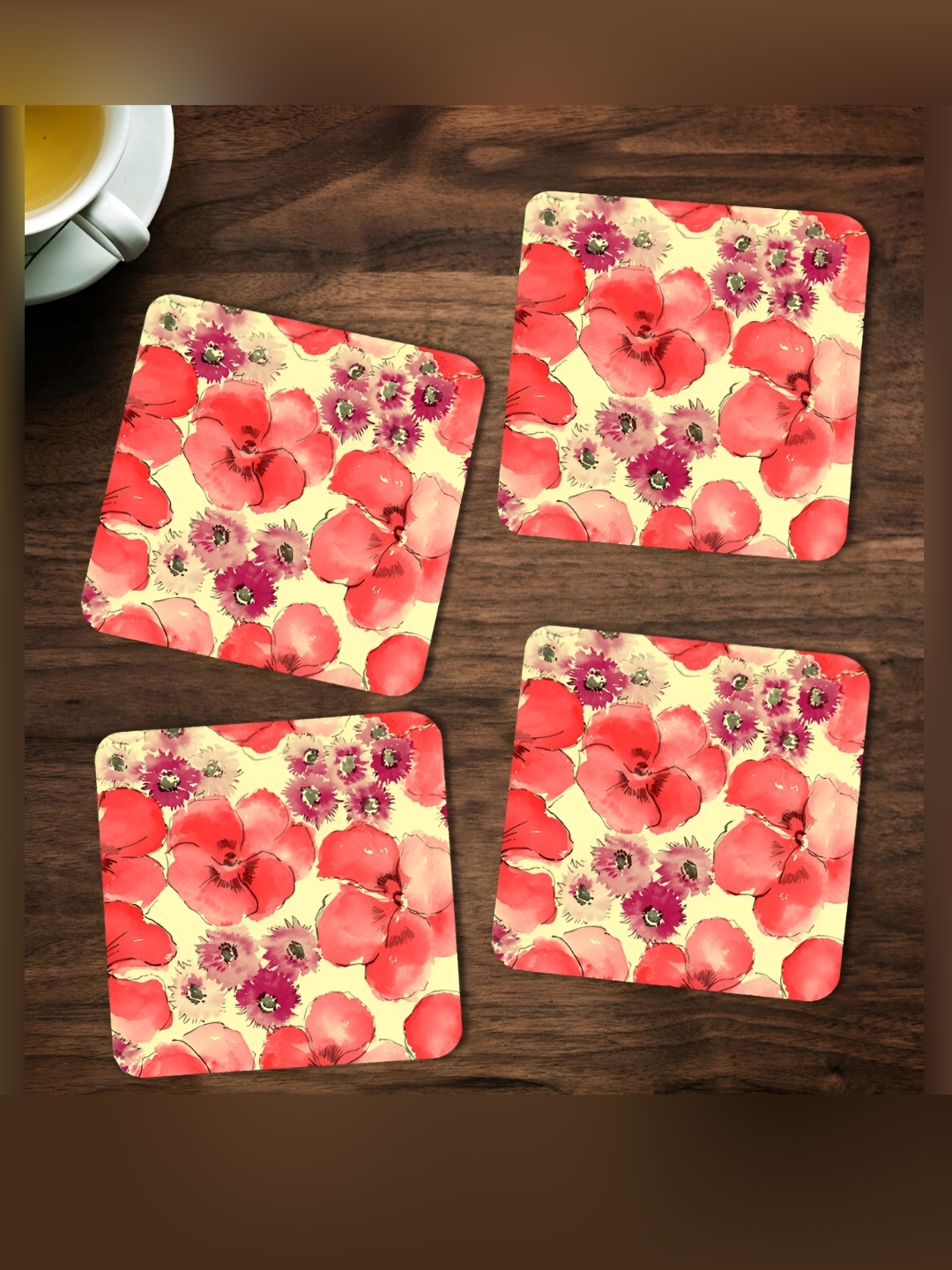 

ARTBUG Pink & Beige 4 Pieces Printed Wooden Coasters