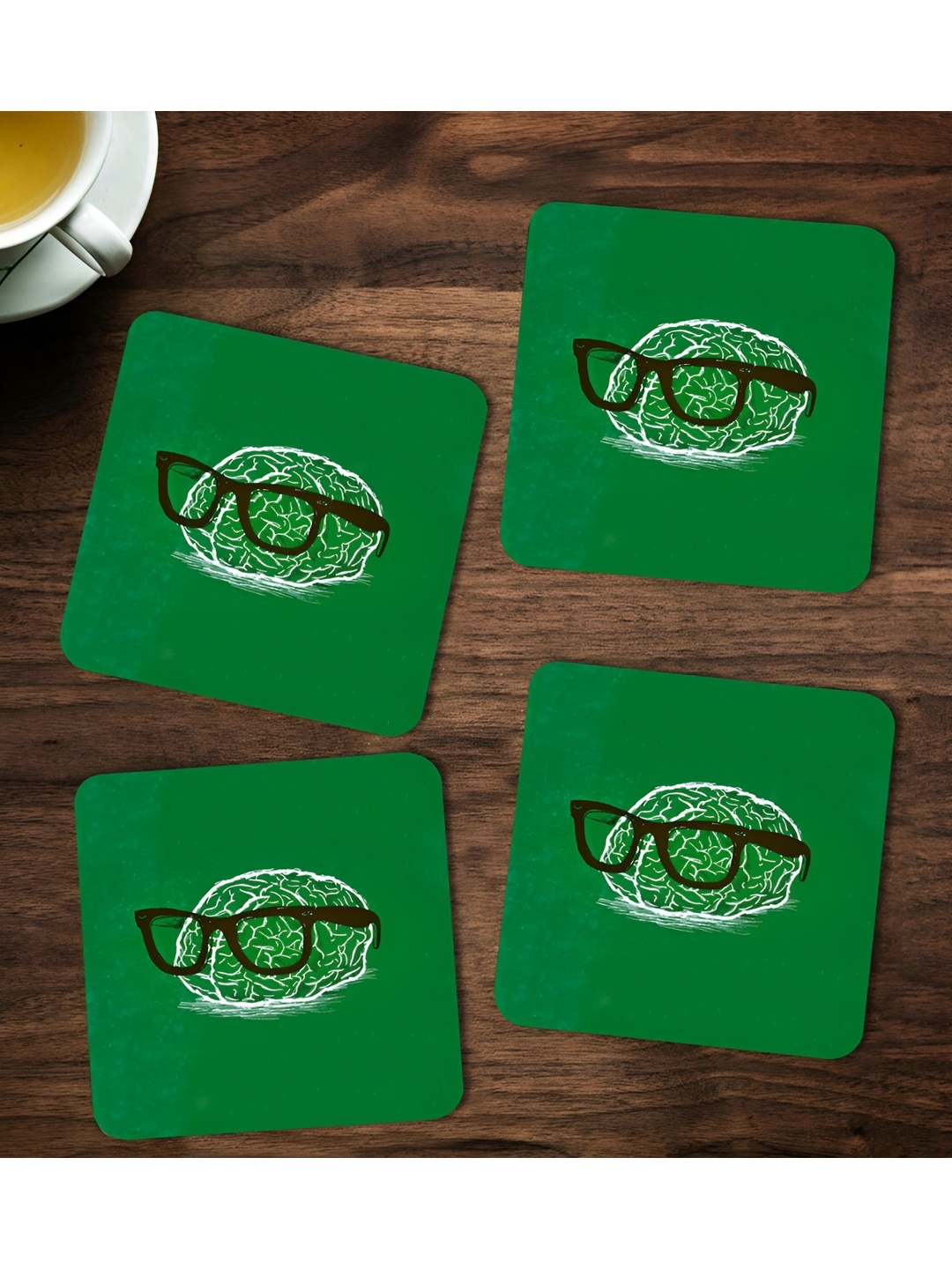 

ARTBUG Green & Black 4 Pieces Printed Wooden Coasters