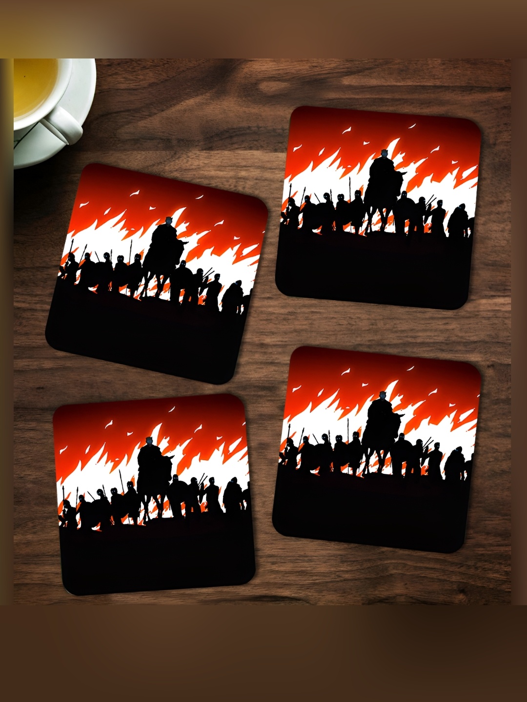 

ARTBUG Red & Black 4 Pieces Printed Wooden Coasters