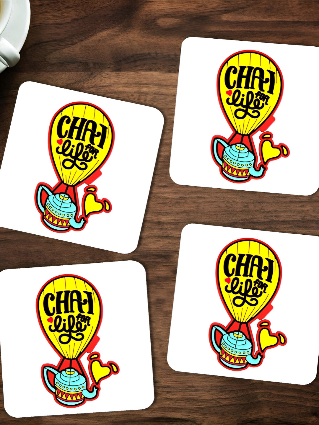 

ARTBUG White & Yellow 4 Pieces Printed Wooden Coasters