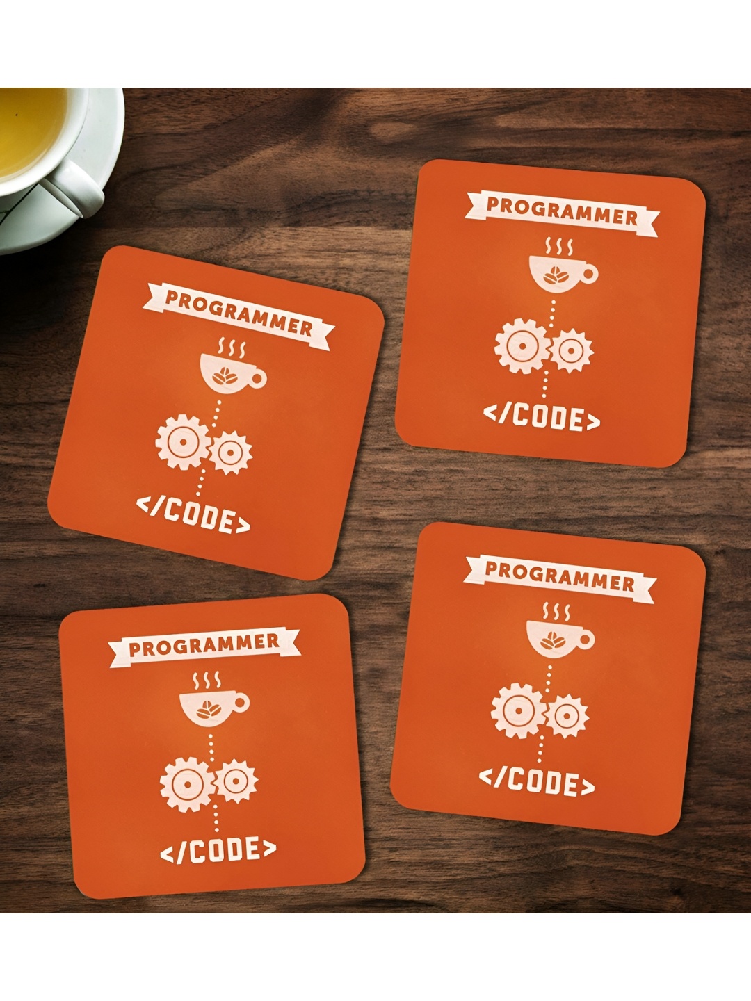 

ARTBUG Orange & White 4 Pieces Printed Square Wooden Coasters