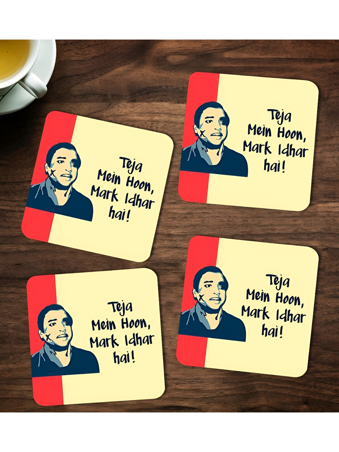 

ARTBUG Red & Yellow 4 Pieces Printed Square Wooden Coasters