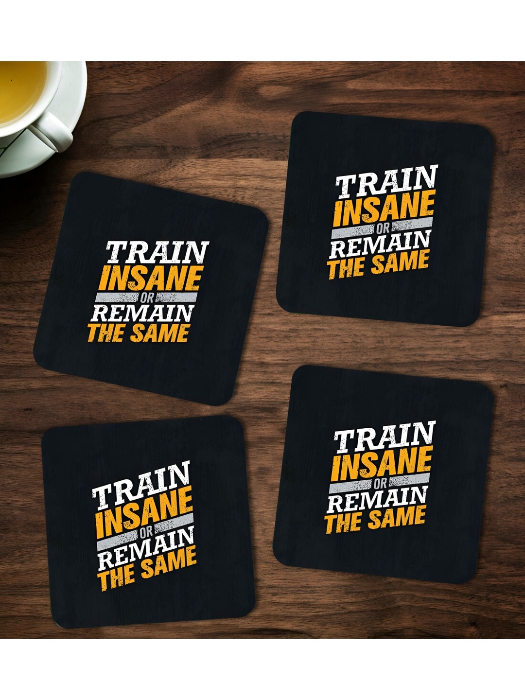 

ARTBUG Black & Yellow 4 Pieces Printed Square Wooden Coasters