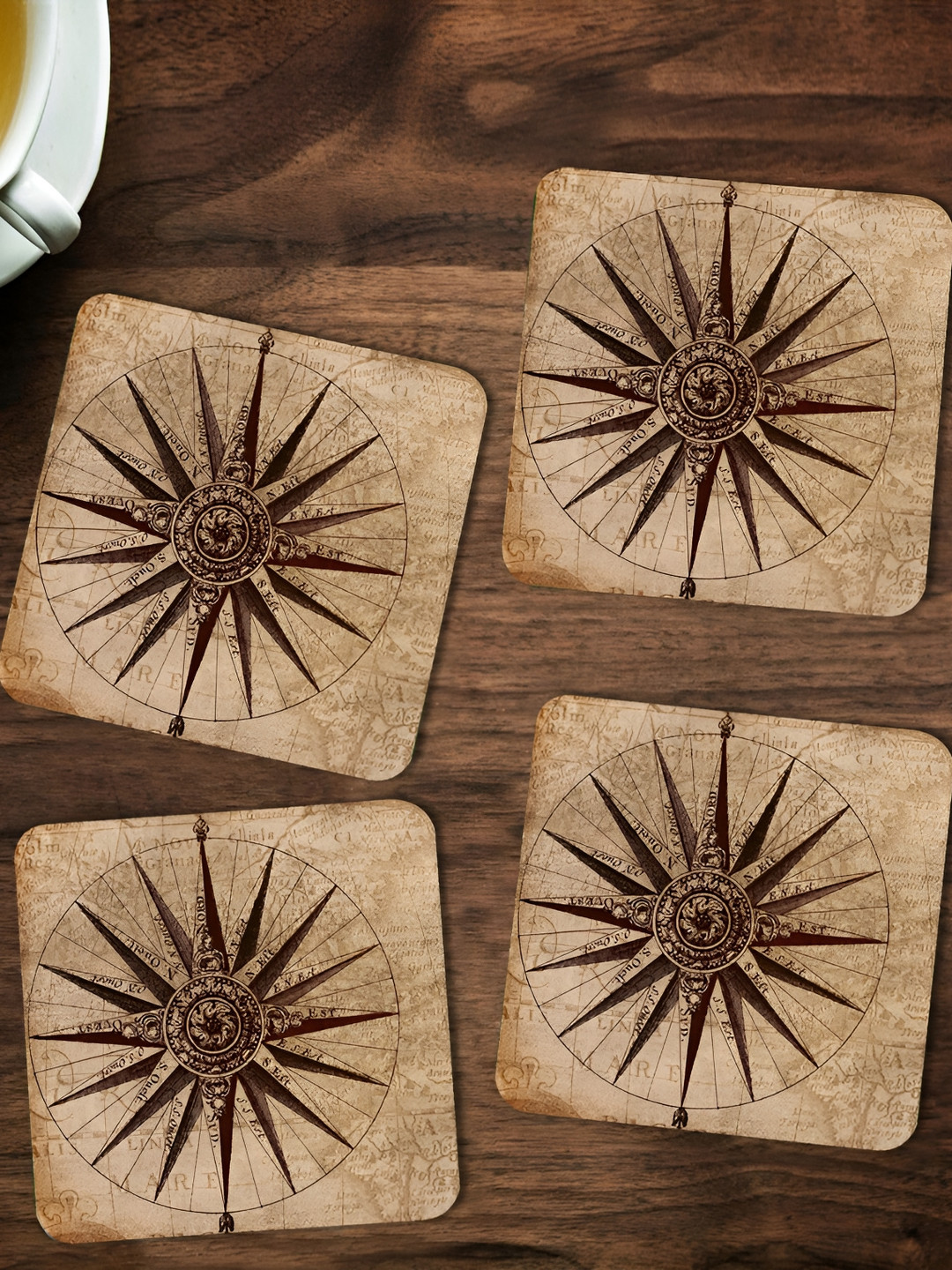 

ARTBUG Brown & Beige 4 Pieces Abstract Printed Square Wooden Coasters