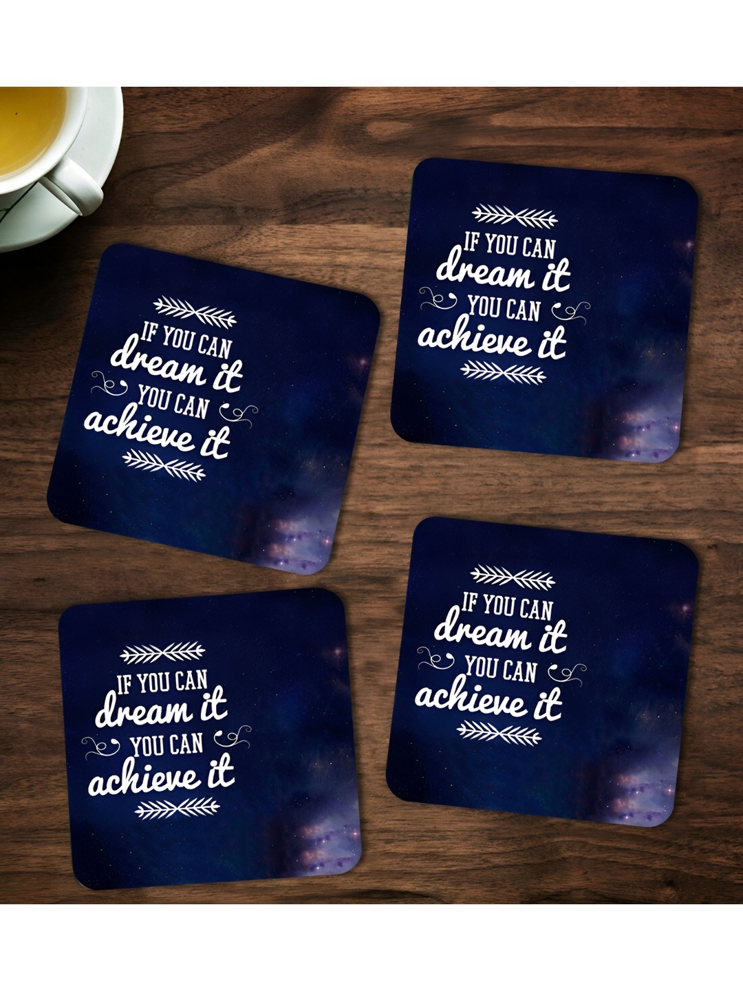 

ARTBUG Blue & White 4 Pieces Printed Square Wooden Coasters