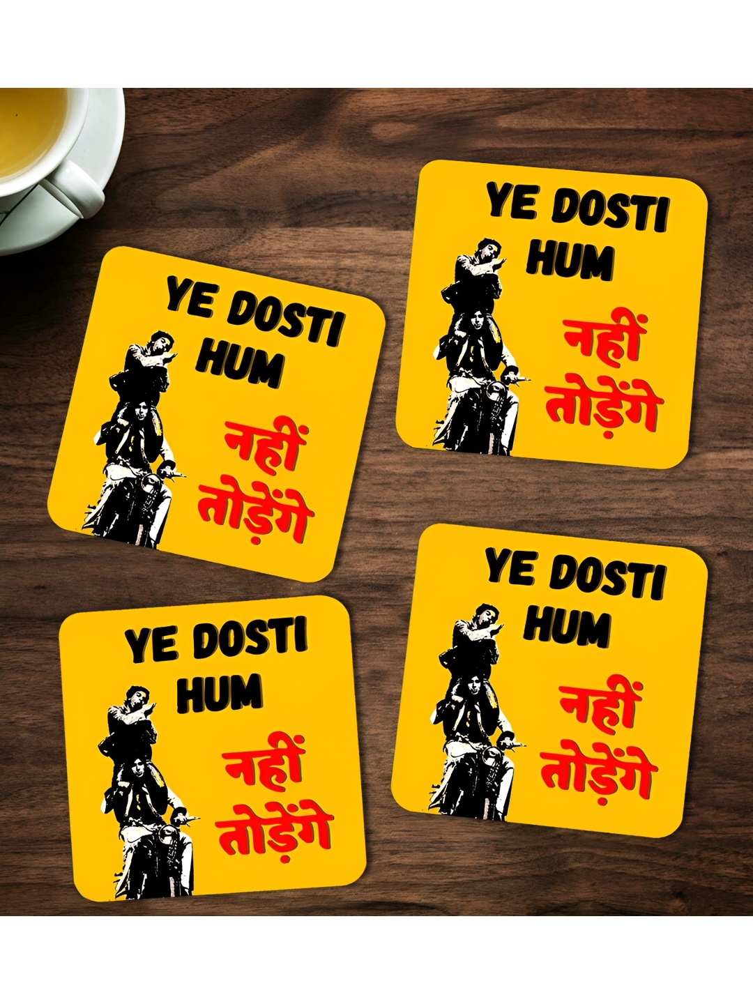 

ARTBUG Black & Yellow 4 Pieces Printed Square Wooden Coasters