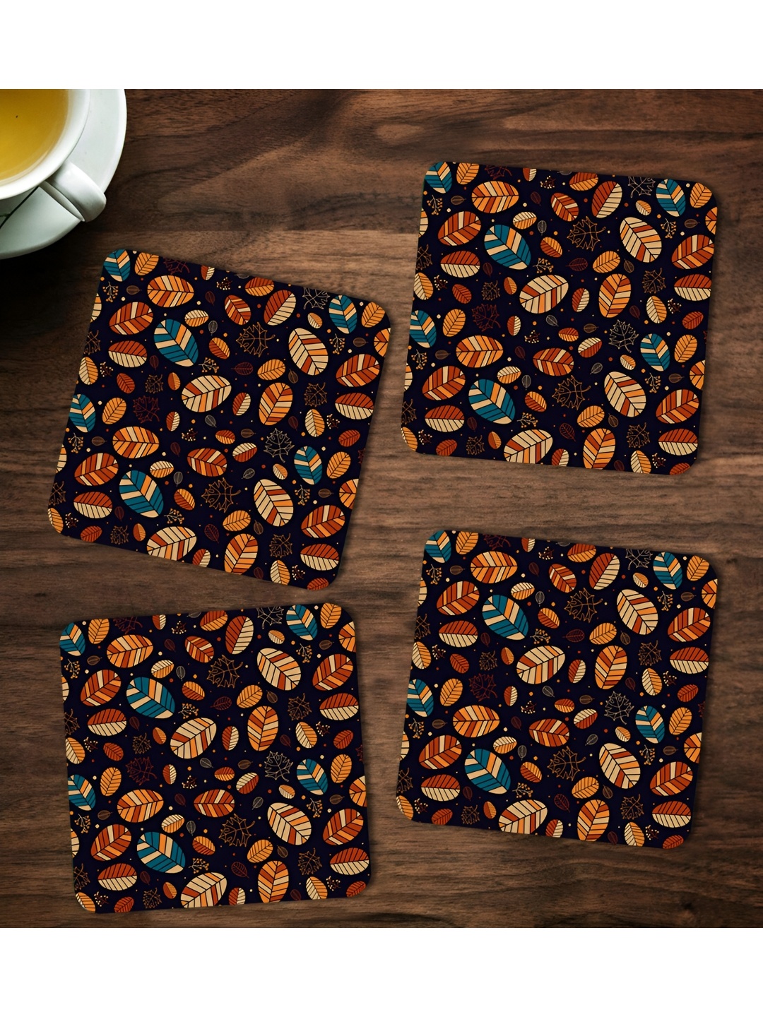 

AARTBUG Black & Brown 4 Pieces Abstract Printed Square Wooden Coasters