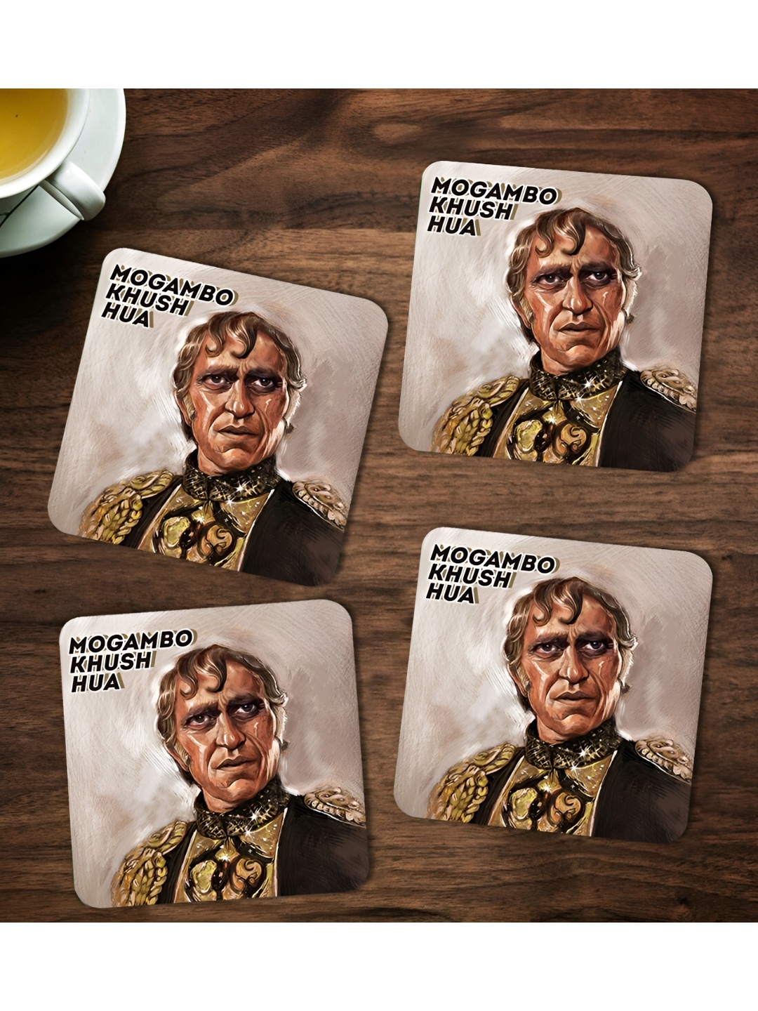 

ARTBUG Brown & White 4 Pieces Printed Wooden Coasters