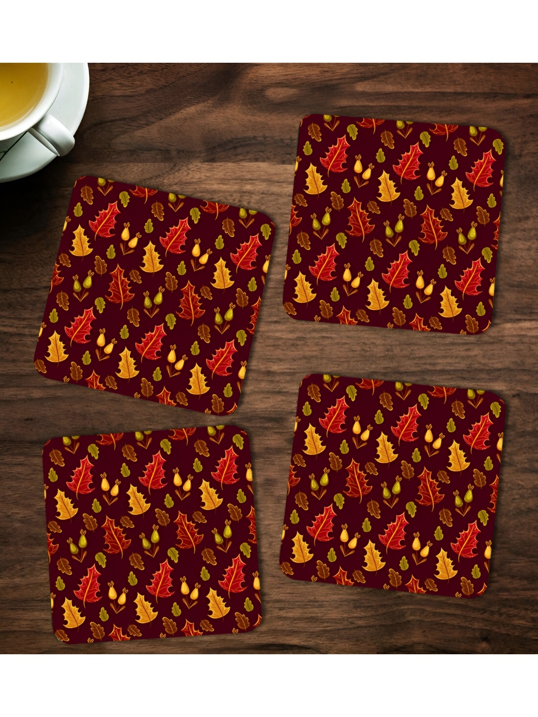 

ARTBUG Maroon & Yellow 4 Pieces Printed Wooden Coasters
