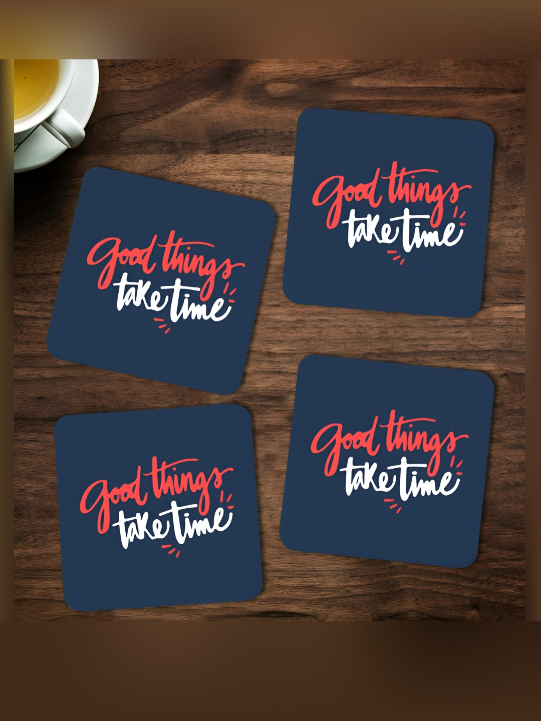 

ARTBUG Blue & Pink 4 Pieces Printed Wooden Coasters