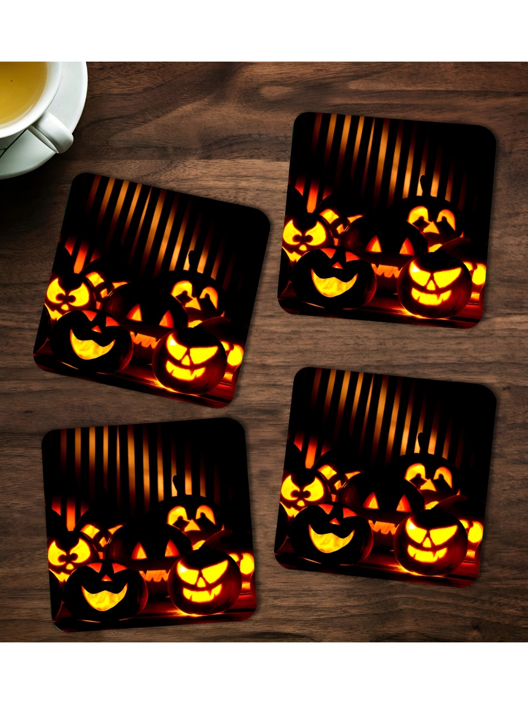 

ARTBUG Brown & Yellow 4 Pieces Printed Wooden Coasters
