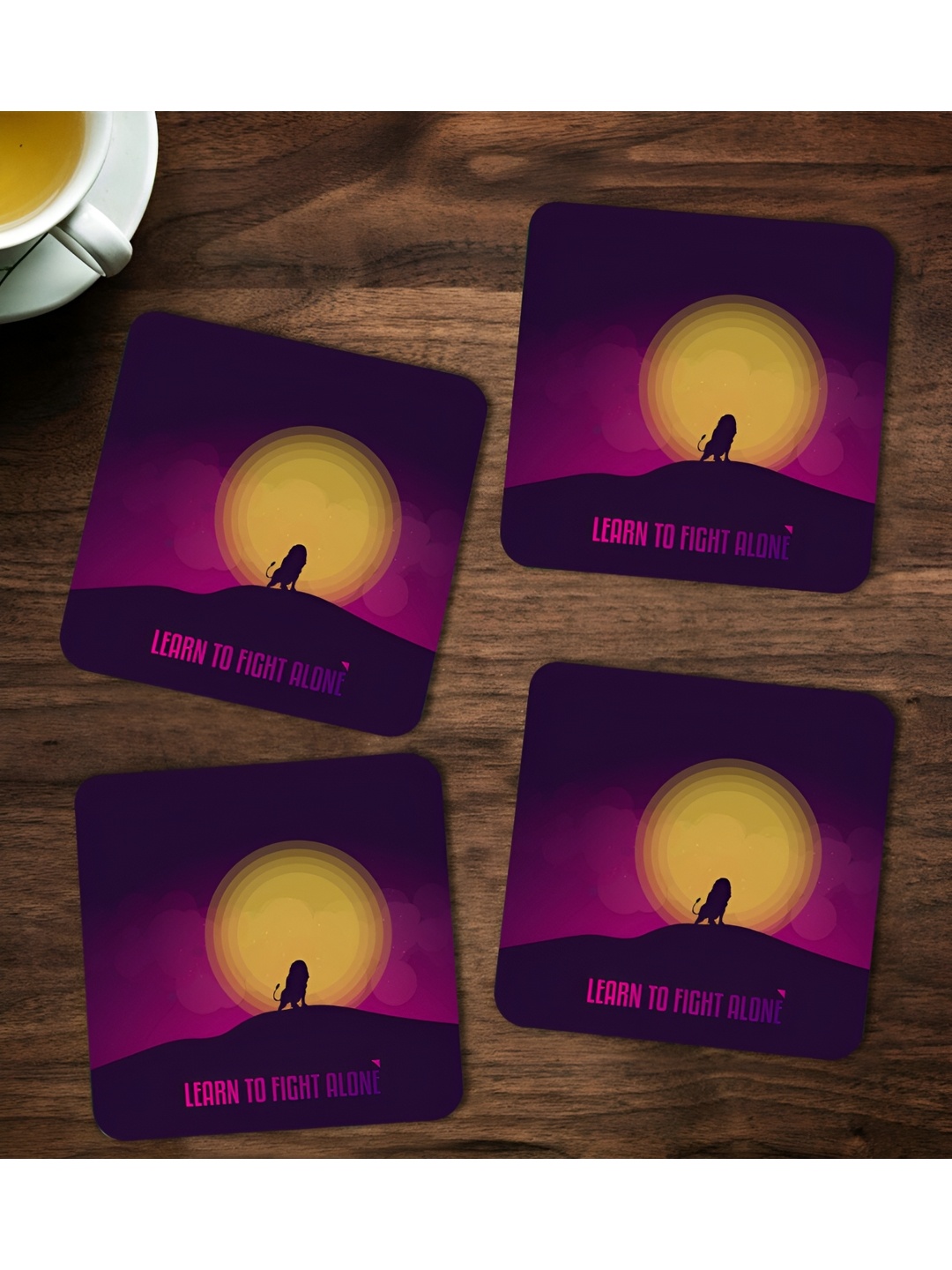 

ARTBUG Purple & Black 4 Pieces Printed Wooden Coasters