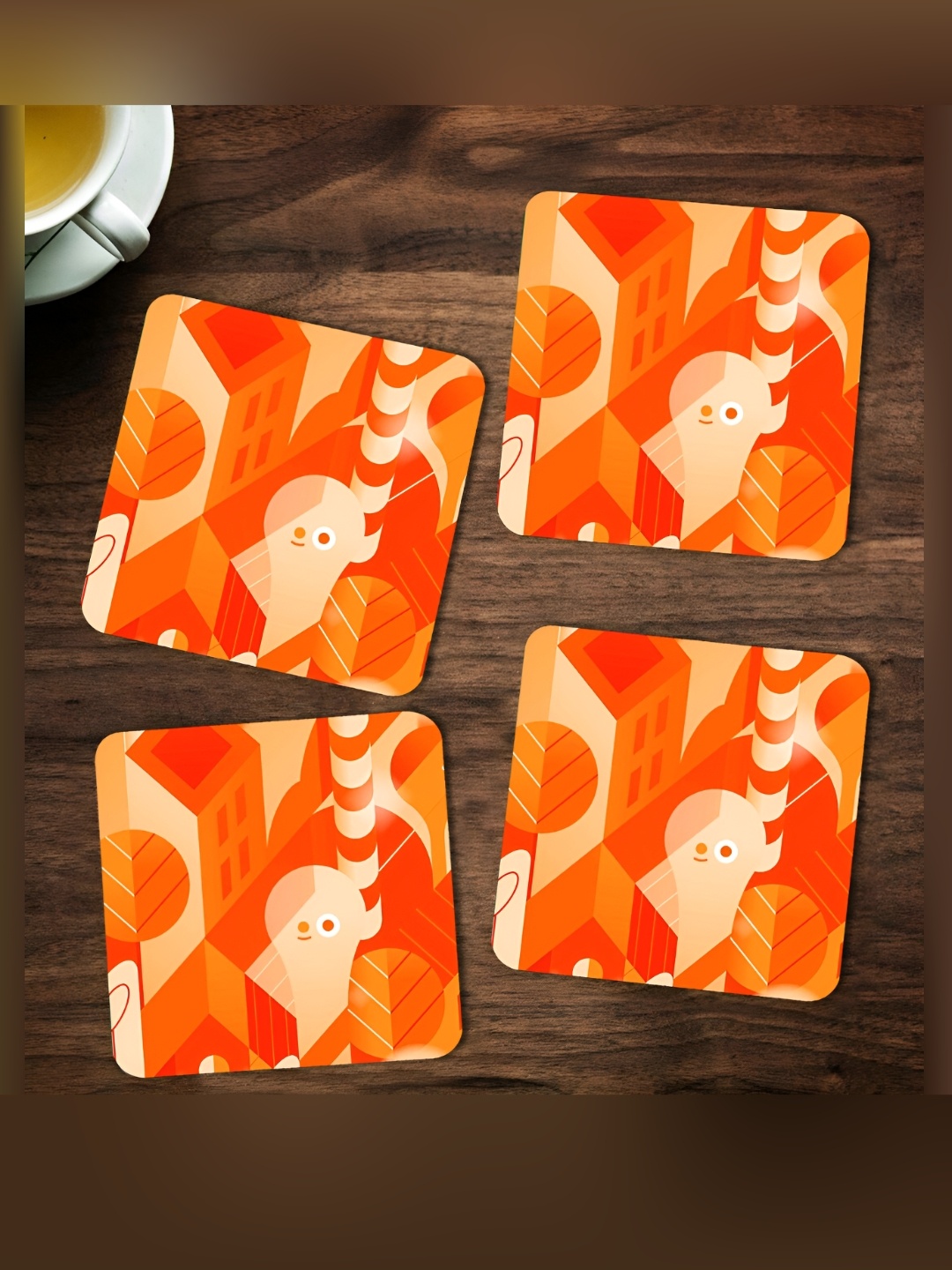 

ARTBUG Orange 4 Pieces Printed Wooden Coasters