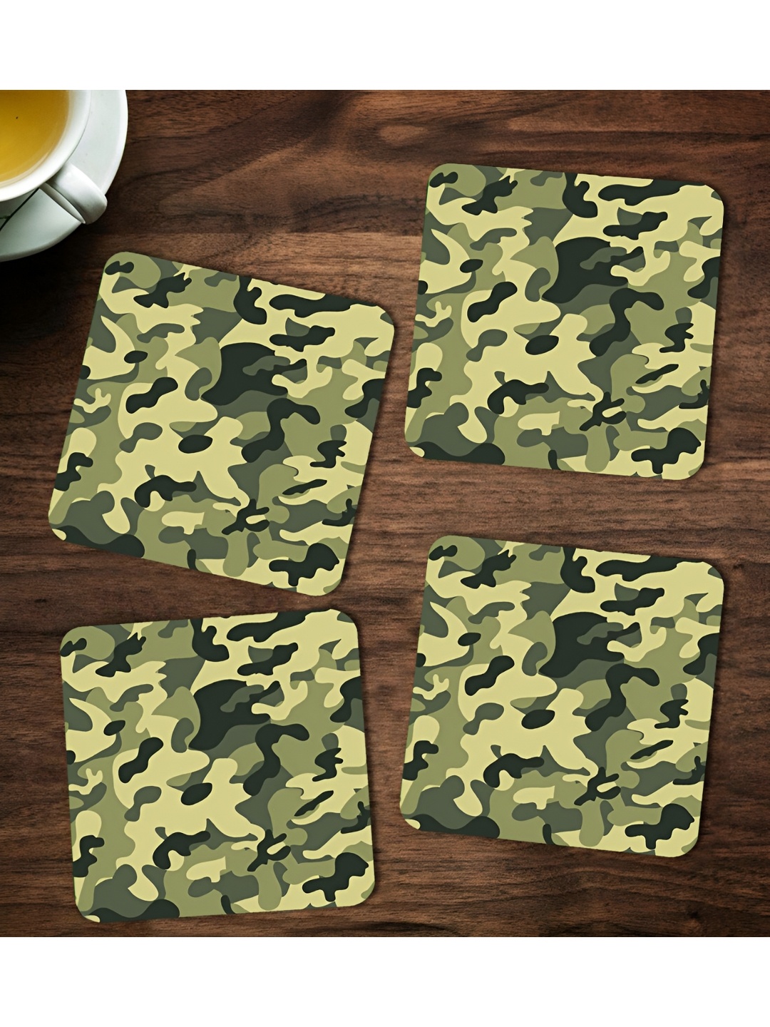 

ARTBUG Green & Beige 4 Pieces Printed Wooden Coasters