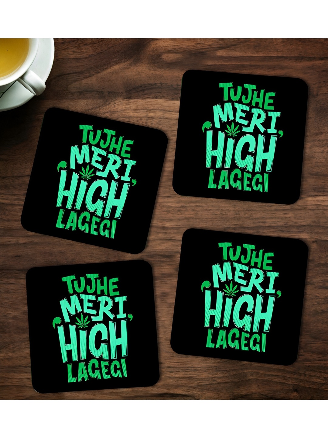 

ARTBUG Black & Green 4 Pieces Printed Wooden Coasters