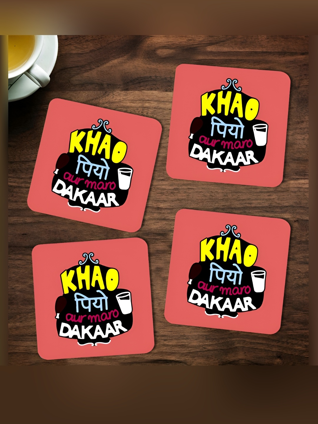 

ARTBUG Pink & Black 4 Pieces Printed Wooden Coasters