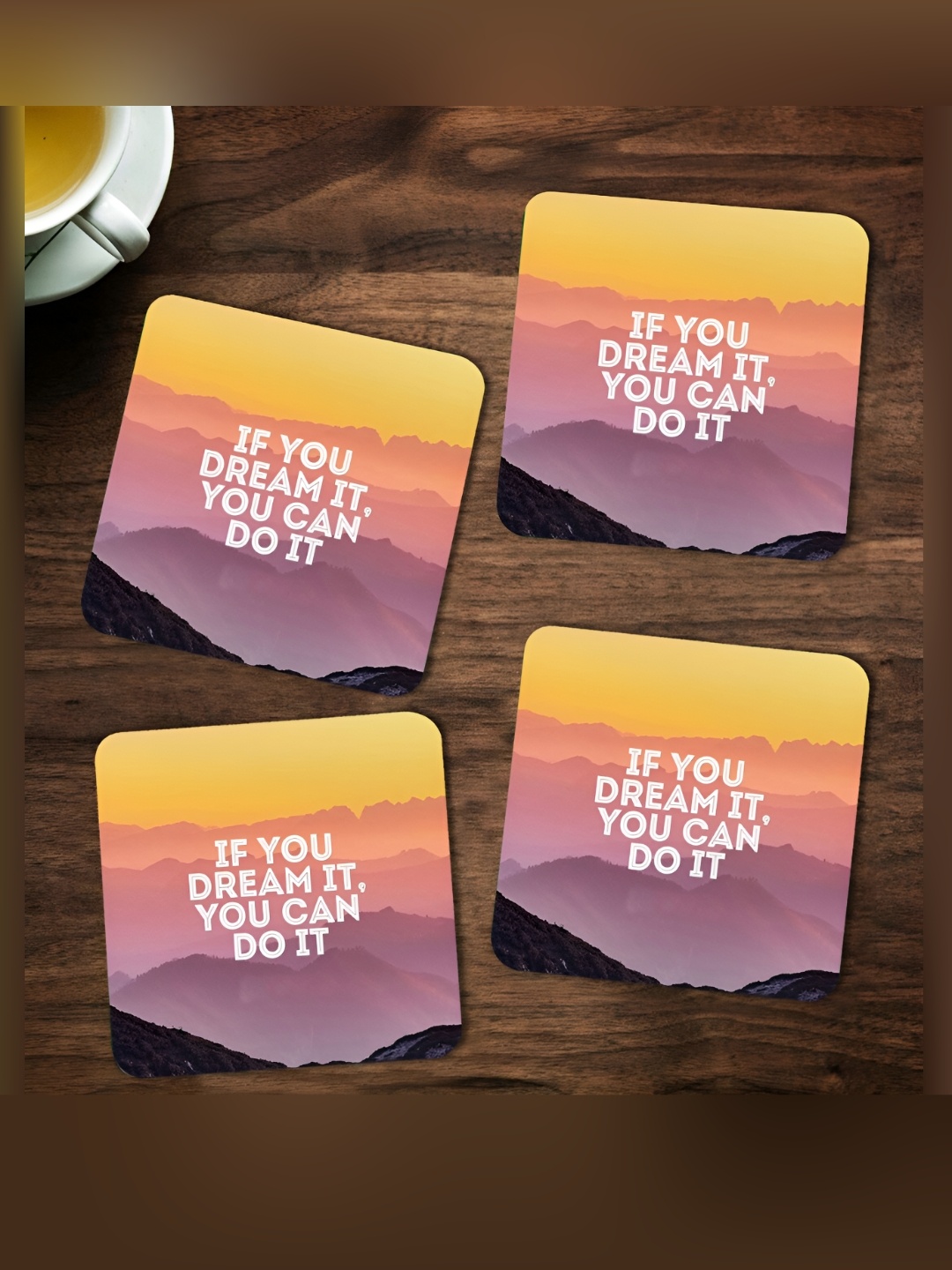 

ARTBUG Yellow & Purple 4 Pieces Printed Wooden Coasters