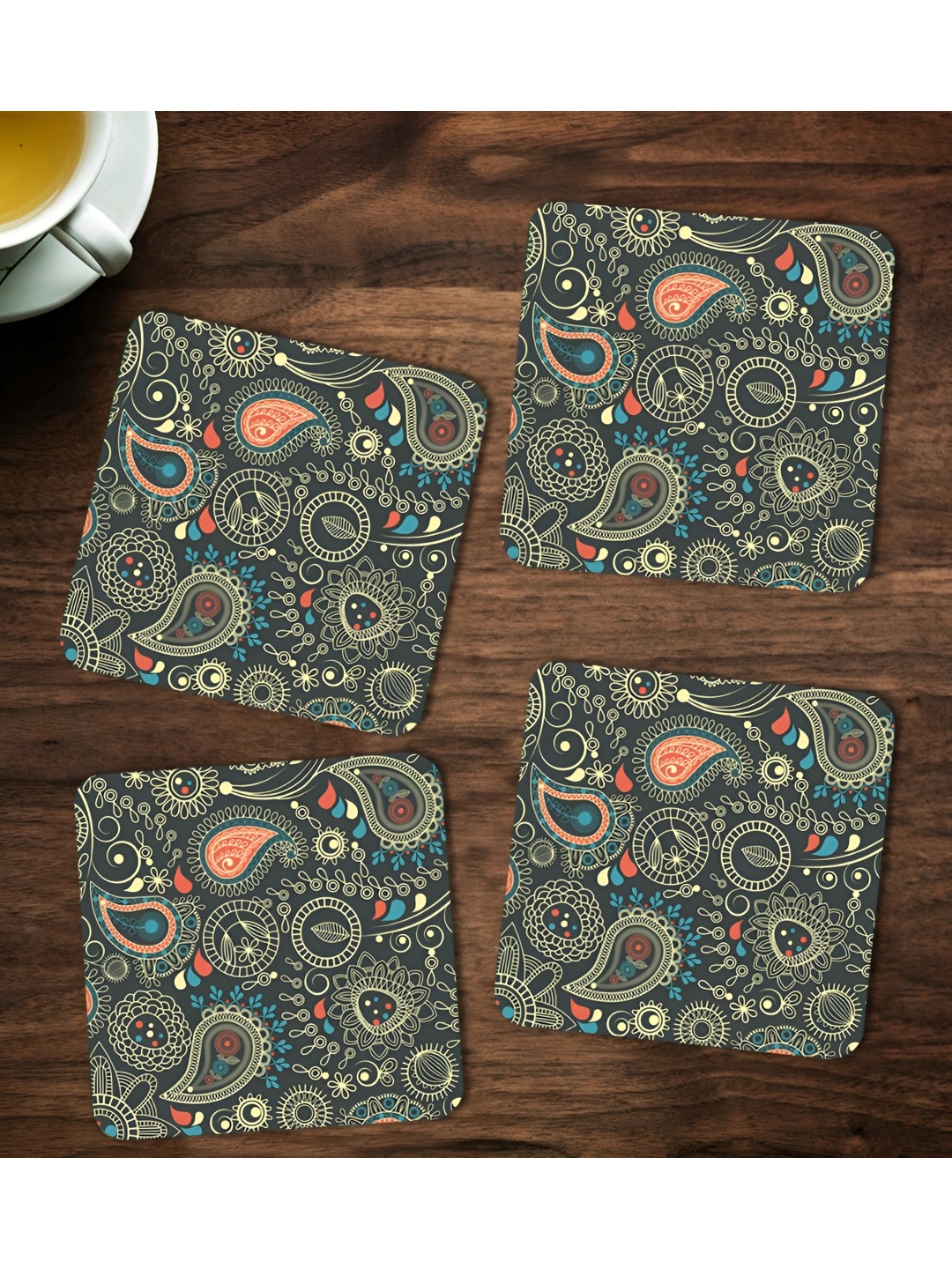 

ARTBUG Grey & Yellow 4 Pieces Abstract Printed Wooden Coasters