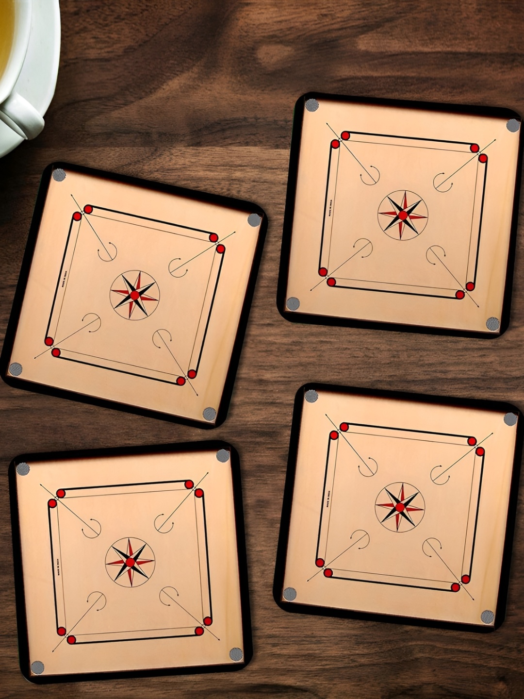 

ARTBUG Bron & Black 4 Pieces Printed Wooden Coasters, Brown