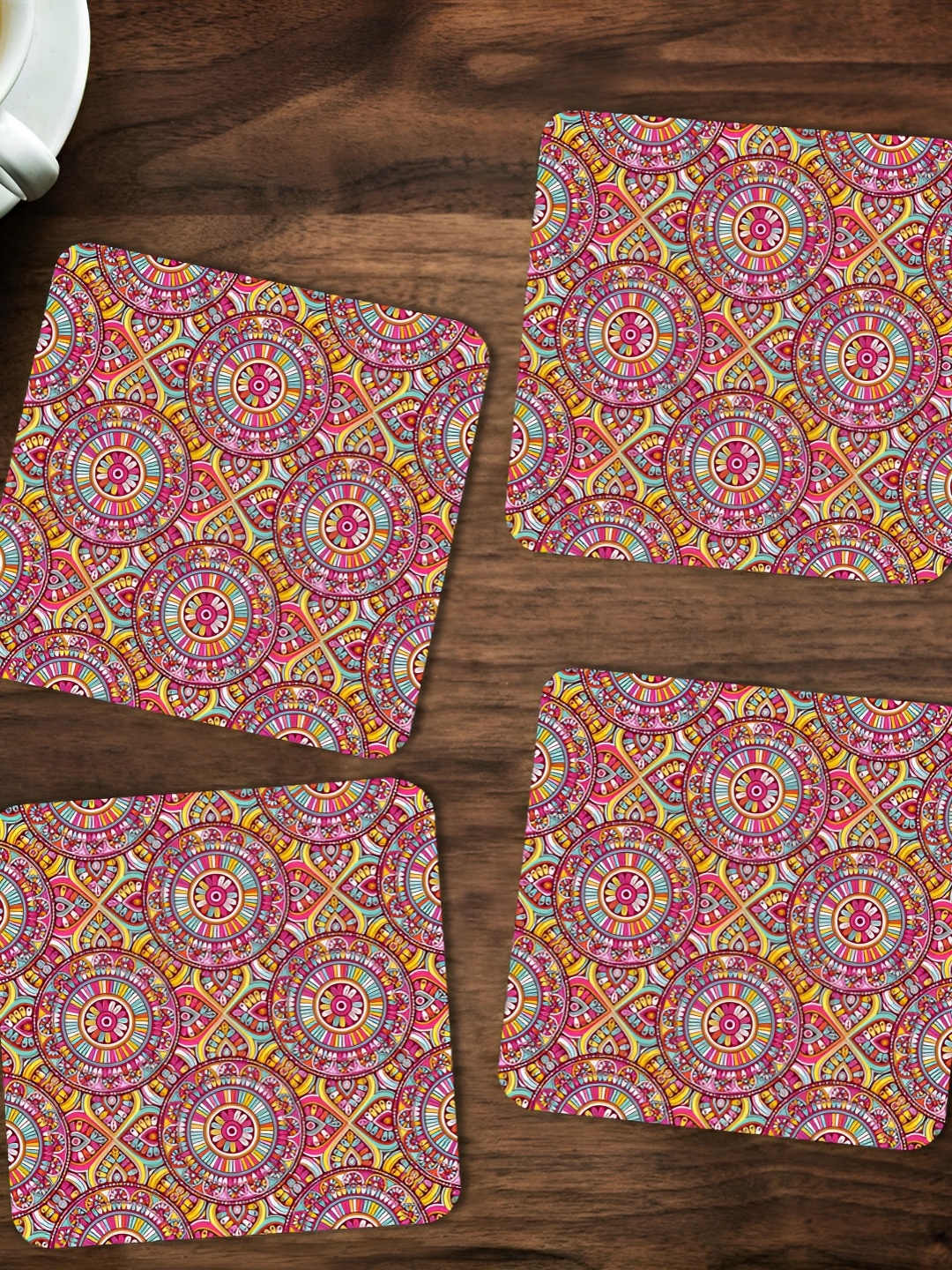 

ARTBUG Pink & Yellow 4 Pieces Printed Wooden Coasters